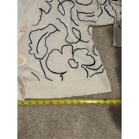 Madewell Embroidered Button Cardigan Sweater -Medium- white and Navy LIKE NEW - Picture 8 of 9